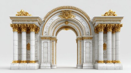 Fototapeta premium Ornate white marble archway with gold accents