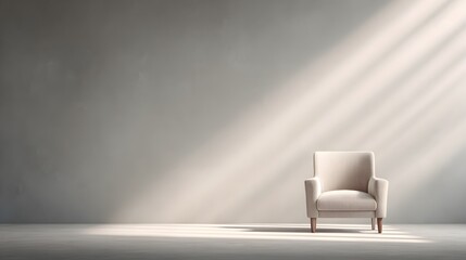 blurred image of a therapy room scene with one empty armchair and sunbeams casting soft shadows across a neutral palette