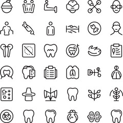 Dentistry and healthcare line icon set. Vector symbols for medical services, dental clinic, orthodontist, and patient treatment.