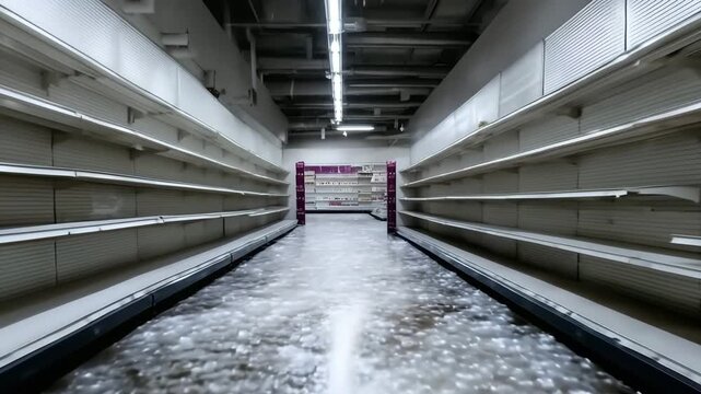 Emptied supermarket aisle before a forecasted storm