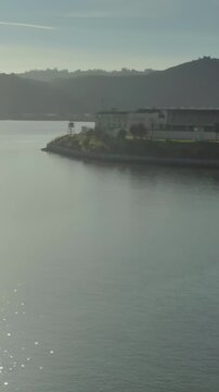 Aerial view of San Quentin Rehabilitation Center, a California state prison for men, located north of San Francisco in the USA, on a sunny day.