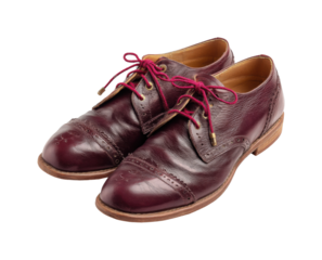 Elegant burgundy leather brogues with red laces isolated on transparent background, png