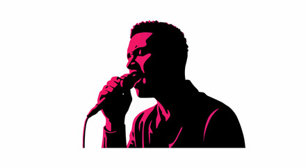 A silhouette of a male singer passionately performing with a microphone