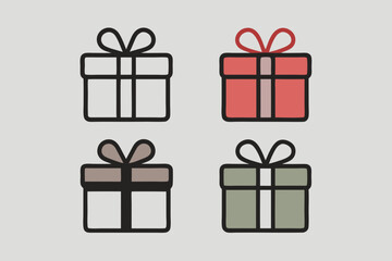 Four colorful gift boxes with ribbons and bows on a gray background