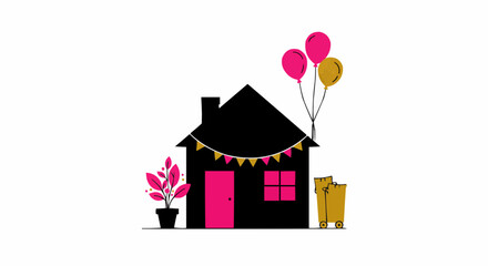 A home decorated for a festive celebration with balloons and bunting.