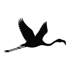 Flamingo Flying Bird Silhouette, Vector, Illustration, Outline, Line Art, Icon, Logo, White Background.