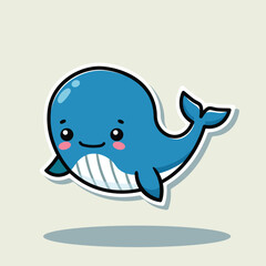 Illustration of a cute little whale in dark blue on a gray background