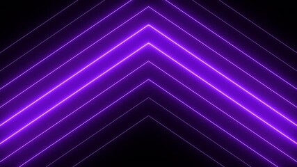 Glowing neon purple arrow up lines on transparent background in 4K resolution with alpha channel. Seamless loop neon lights