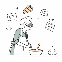 Food Vector Illustration of Chef Mixing Salad with Cheese and Garlic in Minimalist Style