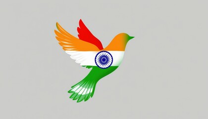 Obraz premium a flying dove silhouette filled with gradient shades of the indian tricolor and a faint ashoka chakr