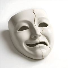 Sadtastic cracked theater mask with broken smile