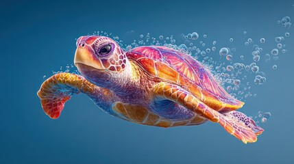 Obraz premium Colorful turtle swimming in water