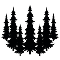 Obraz premium Group of pine trees forming a u shape silhouette isolated on white background