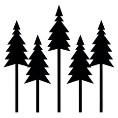 Obraz premium Six pine trees silhouette isolated on white background