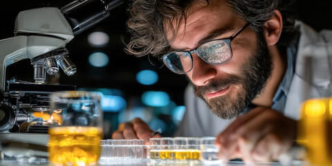 Scientist conducts research in a lab, working tirelessly to find a way to stop the virus and protect humanity