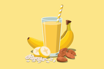 Healthy banana smoothie with oats and nuts