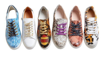 Designer Shoes Background: A flat lay of designer shoes, isolated on a Transparent background, PNG file.