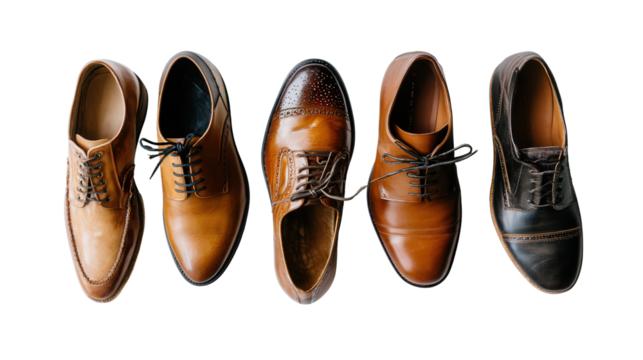 Designer Shoes Background: A flat lay of designer shoes, isolated on a Transparent background, PNG file.