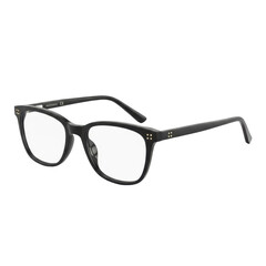 Fototapeta premium Modern black-framed eyeglasses with subtle gold stud details and clear lenses, isolated on a seamless transparent background in a photorealistic UHD product photo, minimalist sophistication concept