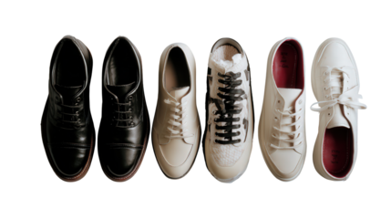 Designer Shoes Background: A flat lay of designer shoes isolated on a Transparent background, PNG file.