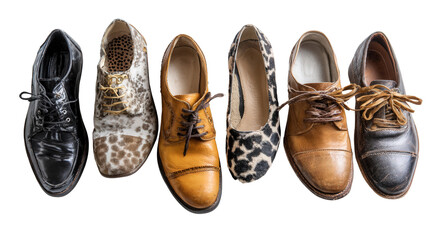 Designer Shoes Background: A flat lay of designer shoes, isolated on a Transparent background, PNG file.