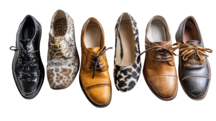 Designer Shoes Background: A flat lay of designer shoes, isolated on a Transparent background, PNG file.