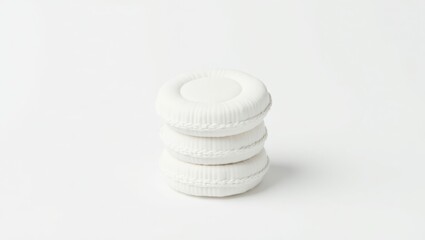 Stack of three round, white, textured objects.
