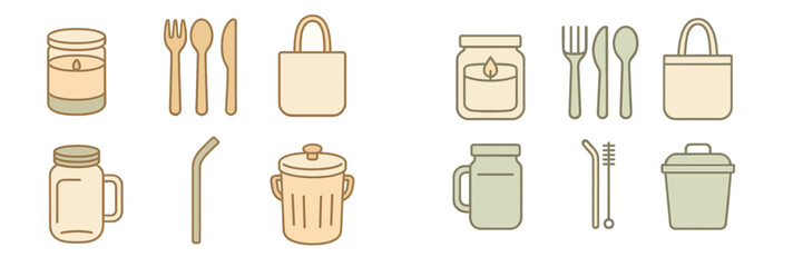 Collection of kitchen and household items for sustainable living at home