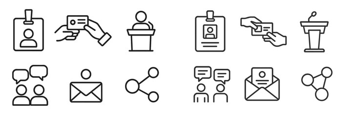 Icons representing networking and communication in a professional setting during a conference or meeting