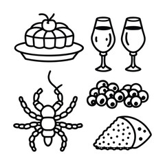 Black And White Icons Featuring Sweets and Drinks for Celebrations