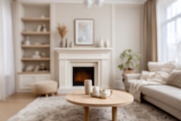 Fototapeta premium Blurred living room, beige tones