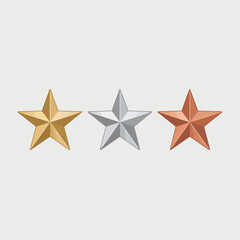 Obraz premium Three metallic stars in gold silver and bronze arranged in a row