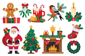 Collection of christmas holiday icons and decorations