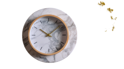 Desk Clock and Minimalist Decor: A flat lay of a desk clock and minimalist decor, isolated on a Transparent background, PNG file.