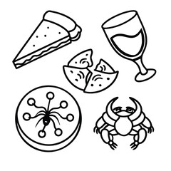 Black and White Illustrations of Food, Drink, and Abstract Items