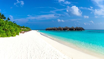 Fototapeta premium Tropical beach paradise with overwater bungalows