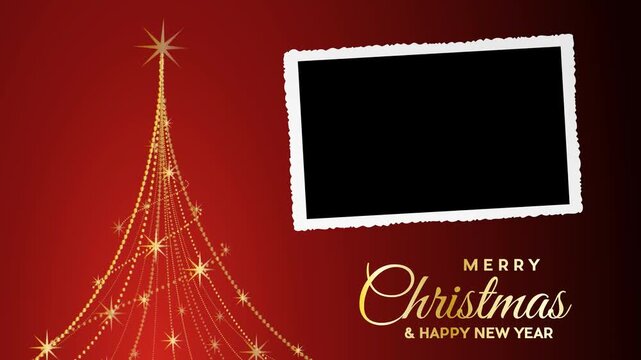 Christmas greeting card featuring a stylized christmas tree, photo frame