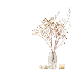 Dried flowers in a clear vase with candle © Muhd