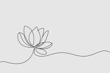 Elegant single line drawing of a blooming lotus flower with a flowing stem