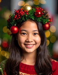 Smiling girl with Christmas wreath