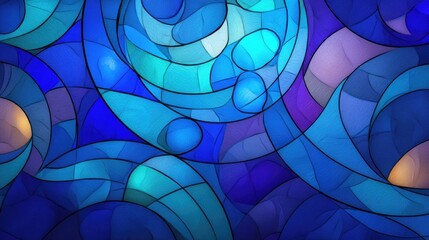 Abstract stained-glass design in blues and purples