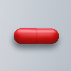3d pill set red tablet isolated on gray background. Realistic vector medicament illustration