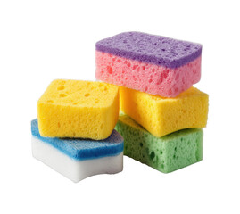 Colorful sponge cleaning supplies kitchen product home care isolated on transparent background, png