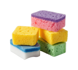 Colorful sponge cleaning supplies kitchen product home care isolated on transparent background, png