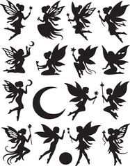 set of black silhouettes of elf