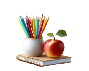 Classic school supplies display featuring pencils and a fresh highlighting the importance of learning, creativity, and academic success.