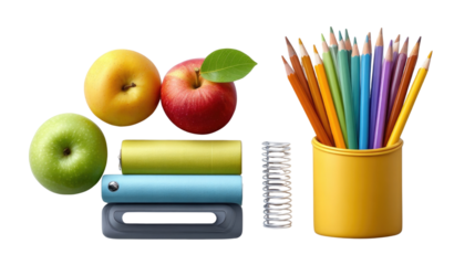 Pencil holder accompanied by a fresh and colorful pencils, perfect for school supplies and creative workspaces.
