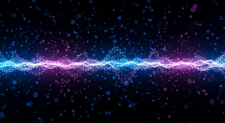 Futuristic Digital Wave with Glowing Nodes and Neon Light Effects in a Dark Virtual Space