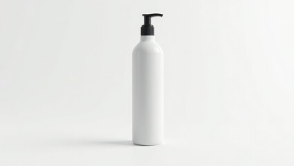 Blank white bottle with pump dispenser on a plain background.