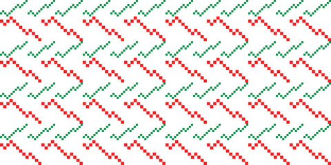 Seamless Christmas pattern with red and green snowflakes on white background
